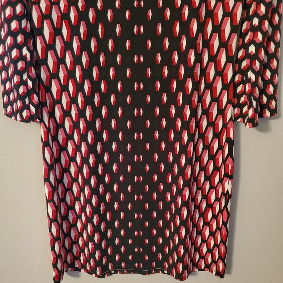 NWT WHBW Black w/ Red and Pink 3D Design Dress w/ Split Bell Sleeve Size XS - Picture 10 of 12